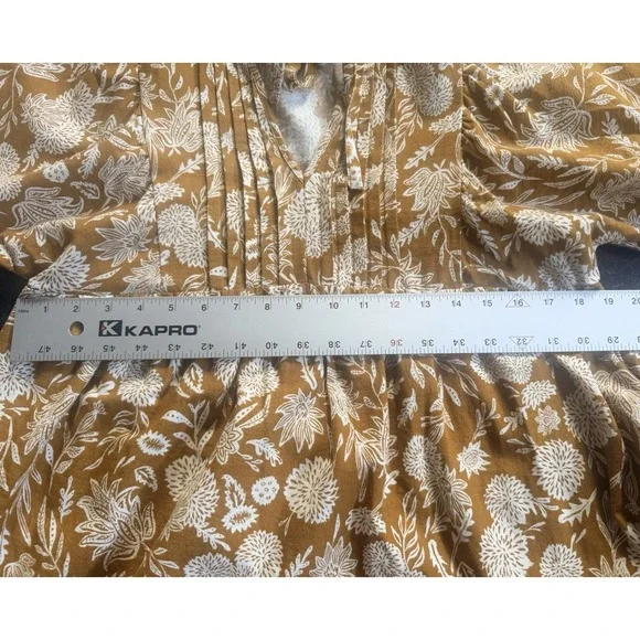 Universal Thread Brown White Floral V-Neck Balloon Sleeve A-Line Dress M - Picture 6 of 8